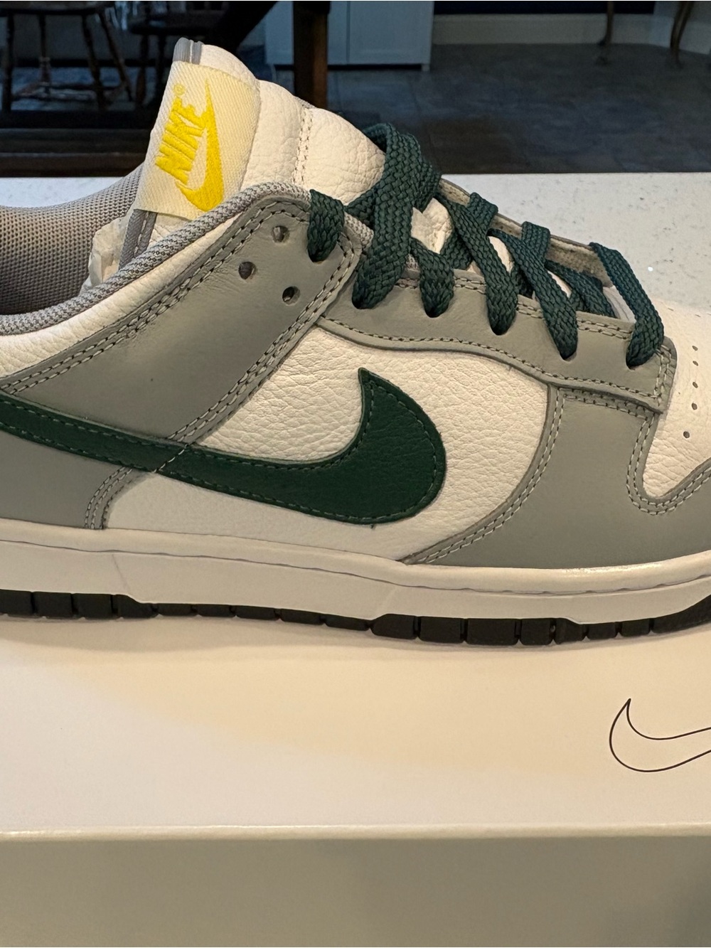 Nike By You Custom Dunks— White, Gray & Dark Green